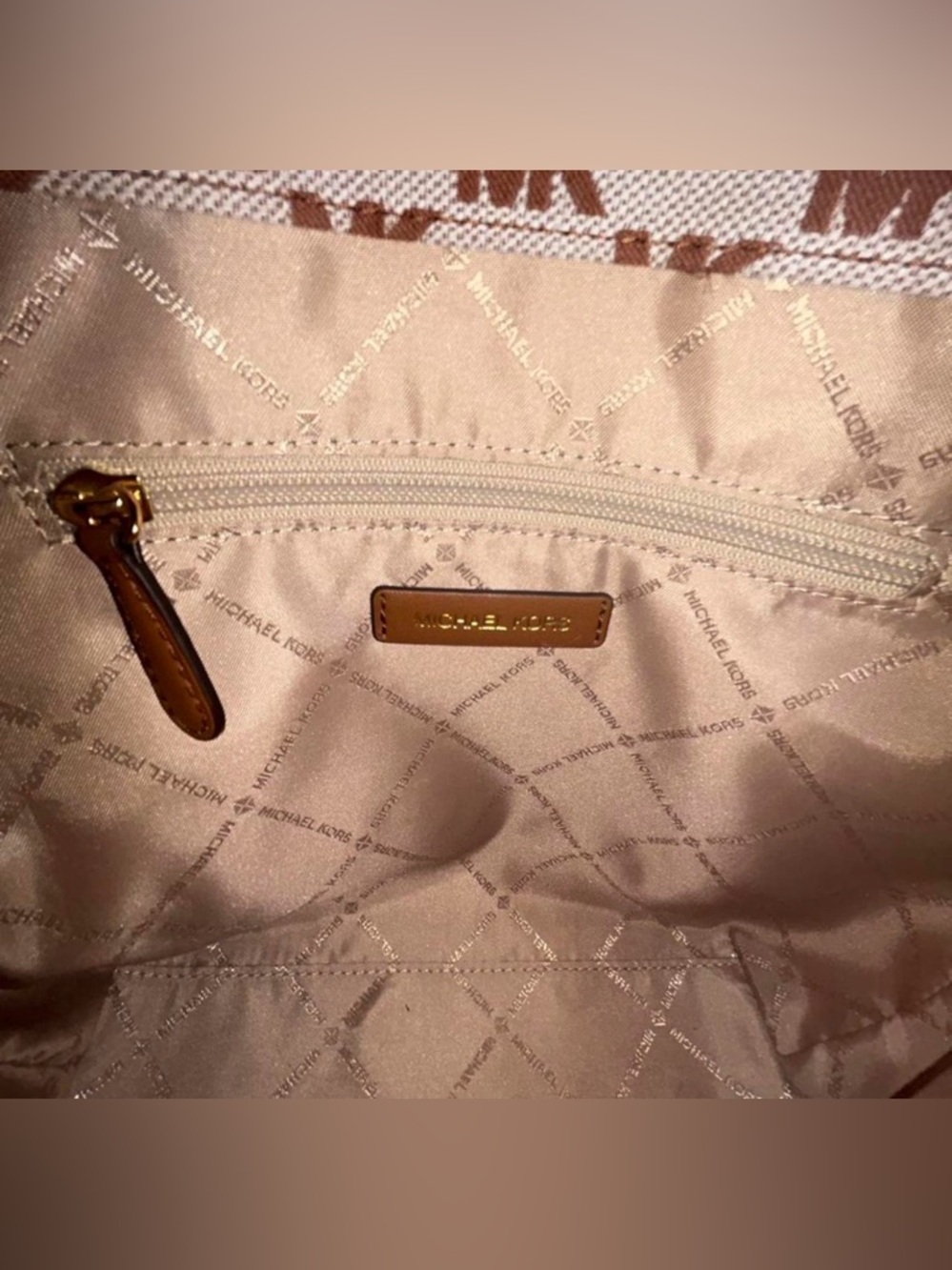 Michael Kors Brown & Cream MK Signature Vertical Stripe Tote - Picture 5 of 5